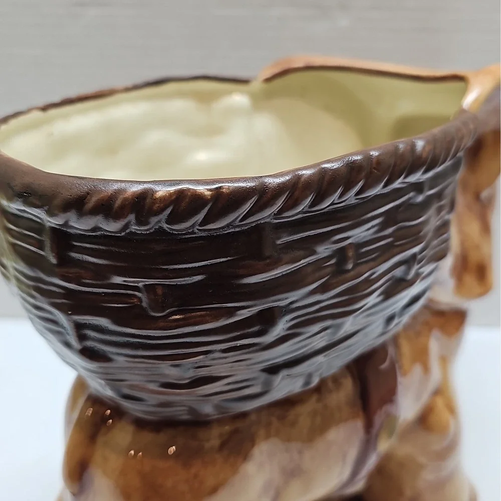 Vintage 1970s Glazed Ceramic Elephant Planter